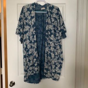 Marine blue floral kimono/swimsuit coverup.
